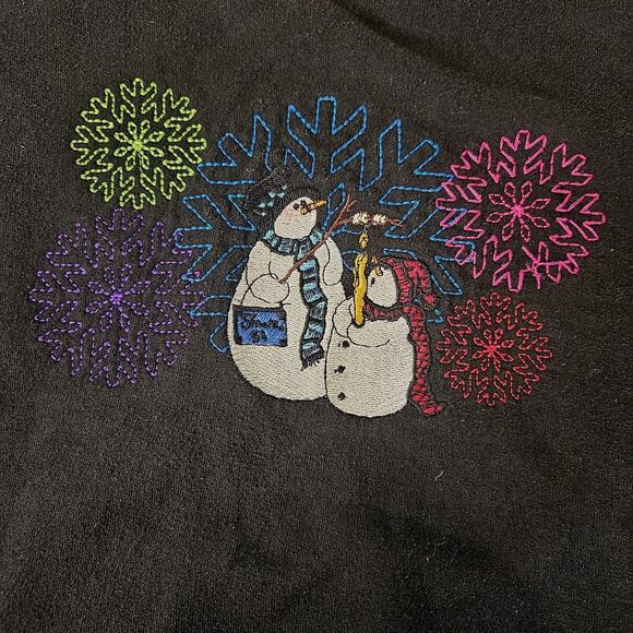 Vintage Christmas Holiday Sweatshirt Adult Large Snowman Winter Black Crewneck - Picture 2 of 6